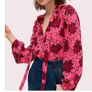 Kate Spade Bubble Dot Blouse Tie Neck L/S Pink Size XS